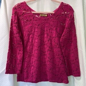 Peck & Peck size Medium pink lace overlay top 15139